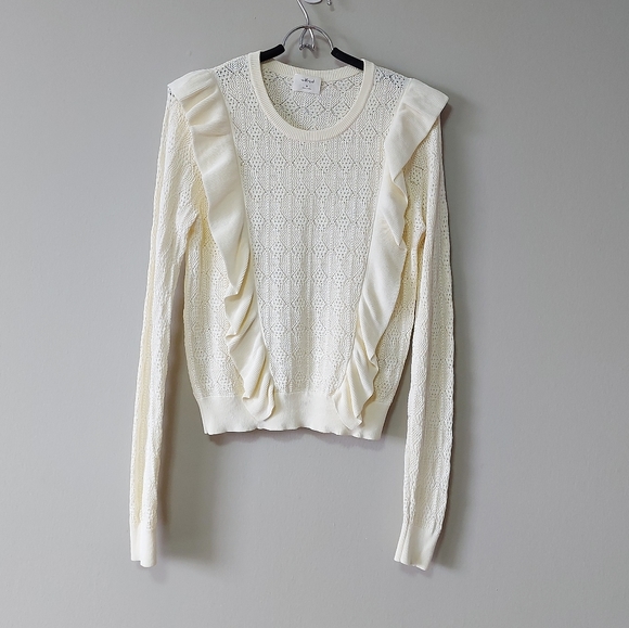 Wilfred Sweaters - Aritzia Wilfred Knit Sweater Size Medium Bernelle Ruffle Cream Pointelle Stitch